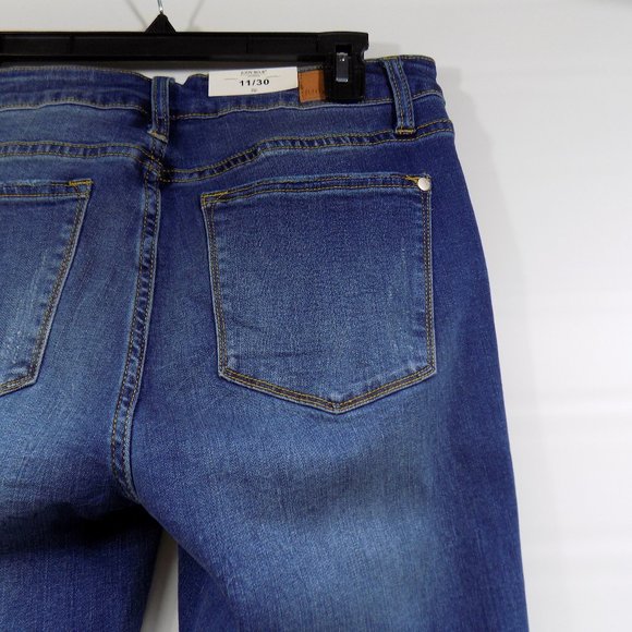 Judy Blue Dark Wash Distressed Skinny Fit Mid-Rise Jeans With Striped Lining NWT - Picture 11 of 14